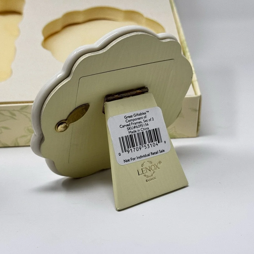 Lenox Cottagecore Picture Frame Set NIB White Porcelain Floral Rose 4x6 & Round